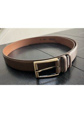 Men's Brown USA Genuine Italian Leather Brown Belt Brass Buckle Minimalist 40